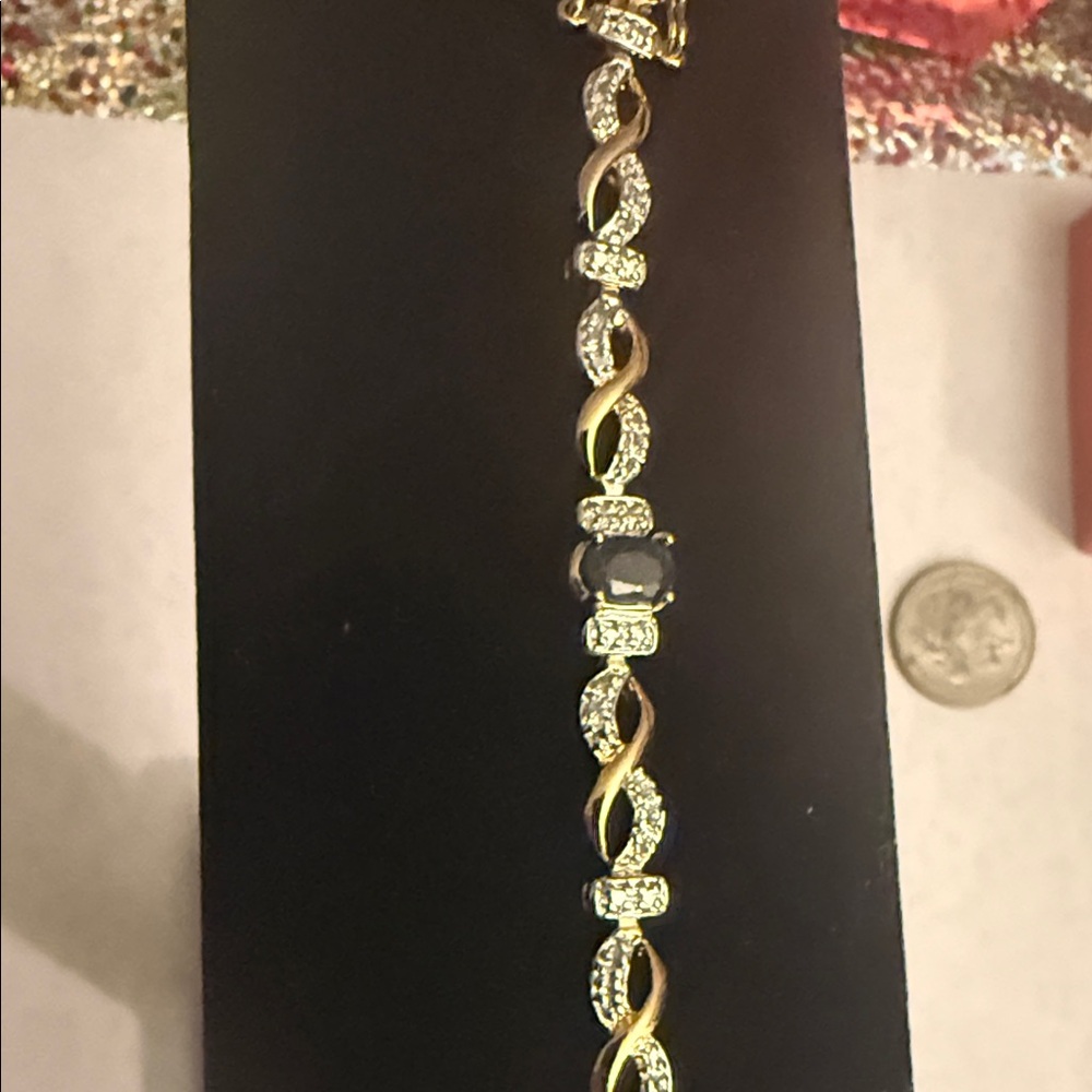 PAJ Black and gold plate Natural Sapphire Diamond Infinity Heart Bracelet